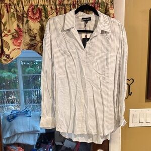 Women's Casual White Striped Button Down Shirt